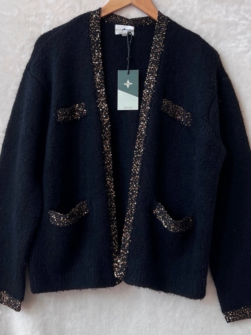 NWT Tuckernuck Boucle Knit Fallon Wool Blend Black Cardigan Sweater